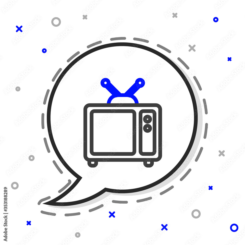 线条复古电视图标隔离在白色背景上。电视标志。彩色轮廓概念。矢量I