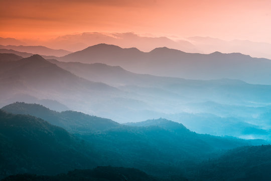 早晨雾下的山脉令人惊叹的自然风景形成喀拉拉邦神自己的乡村旅游