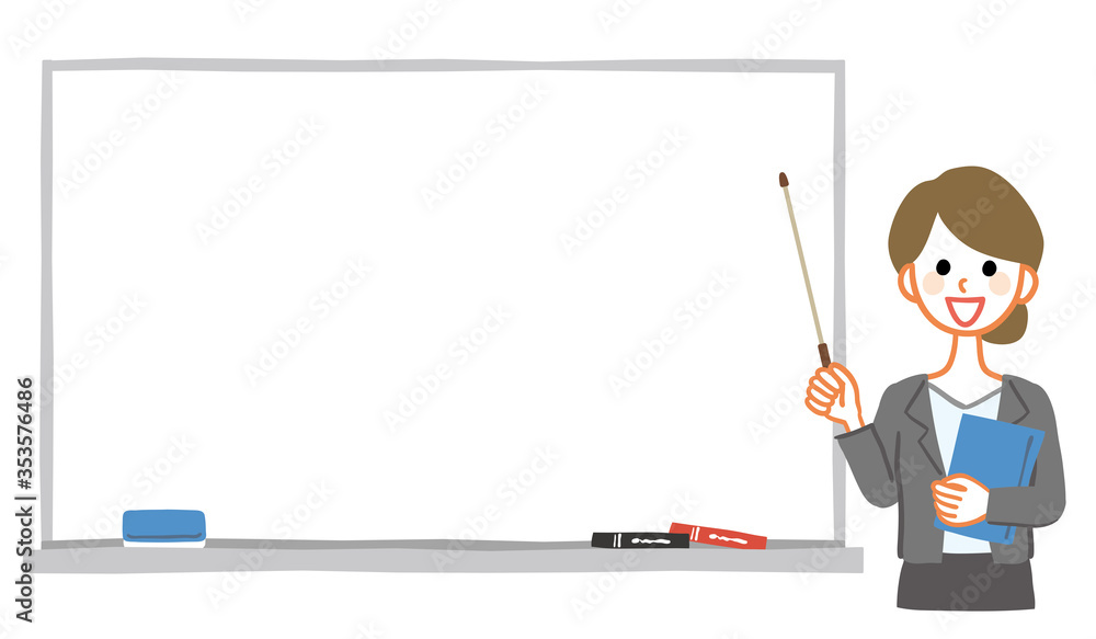 带白板的女教师插图。白板是一个文本空间。