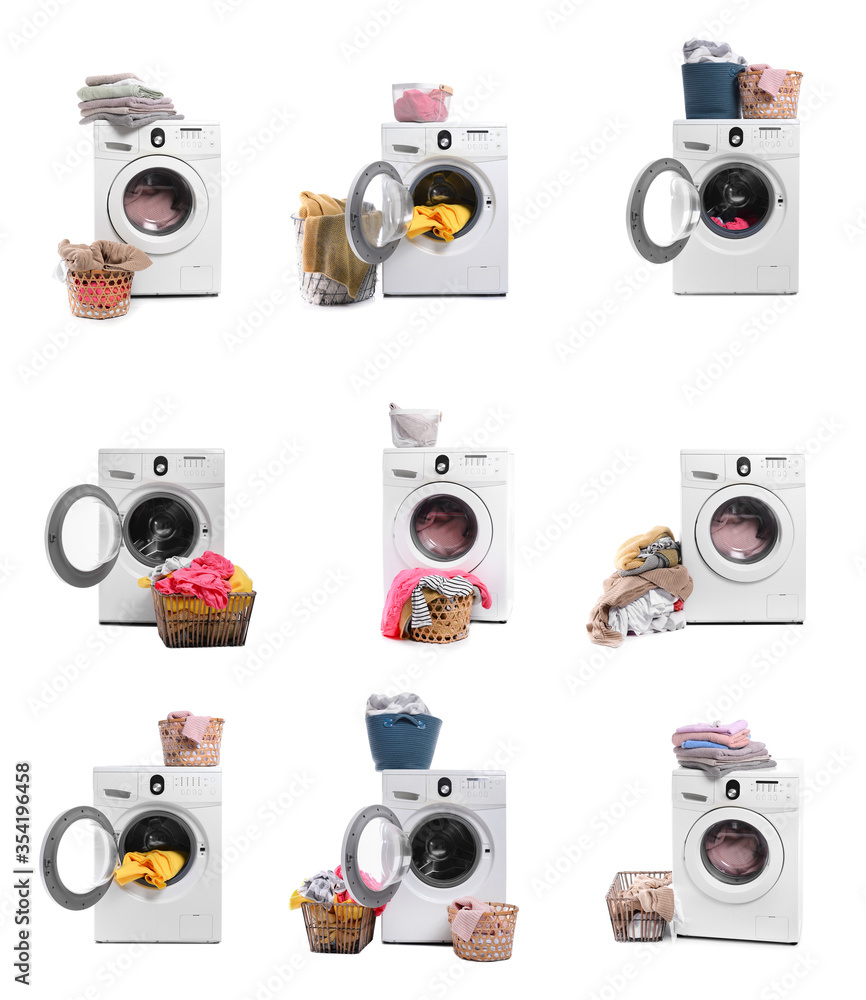 一套白色背景的现代洗衣机