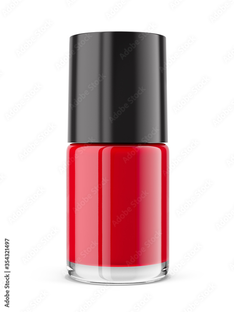 Nail polish bottle with red nail polish isolated on white background - 3d rendering