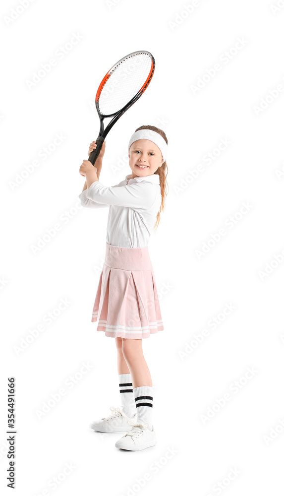 白底网球拍可爱小女孩