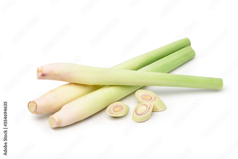 Close-up lemongrass with sliced isolated on white background.
