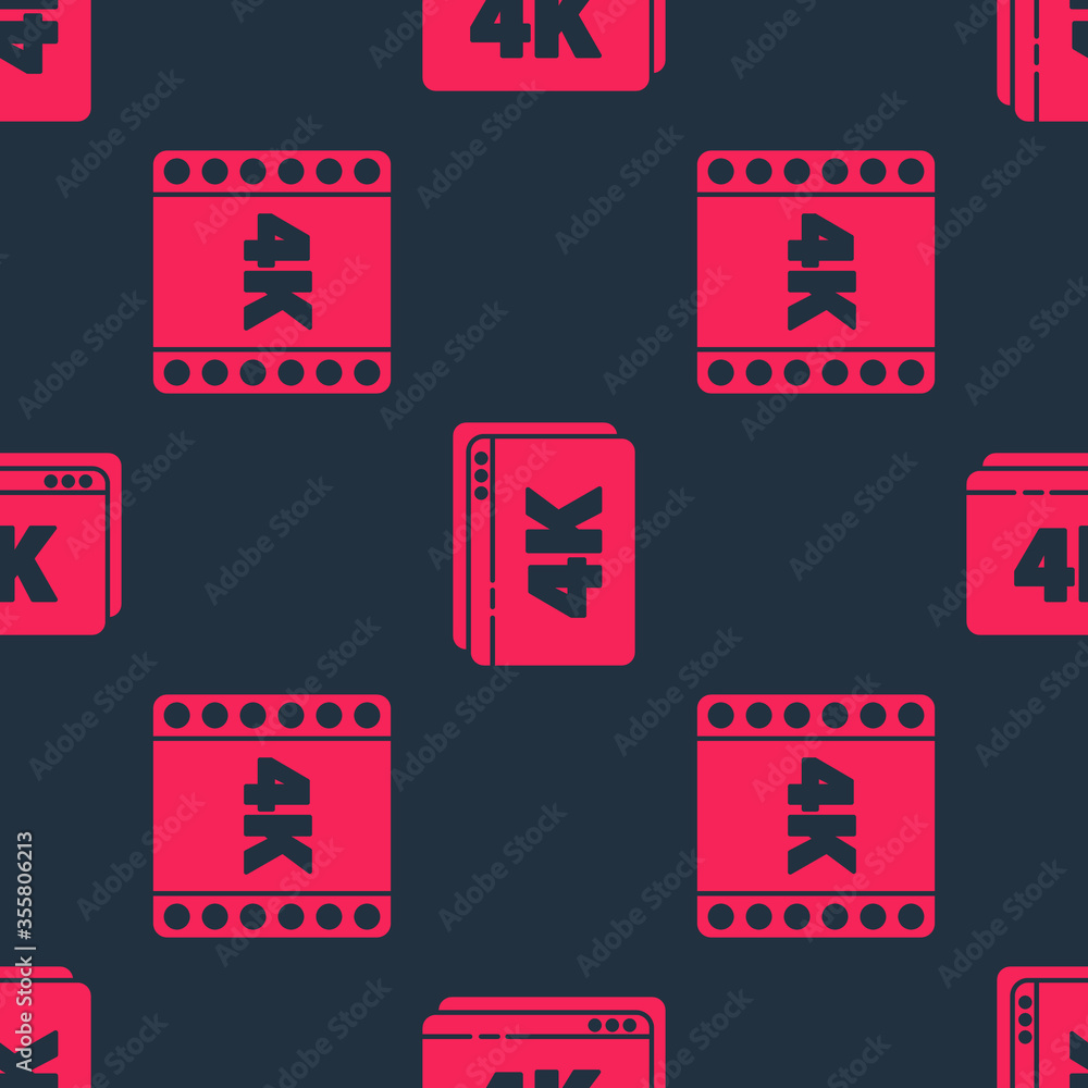 Set 4k movie, tape, frame and Online play video with 4k on seamless pattern. Vector