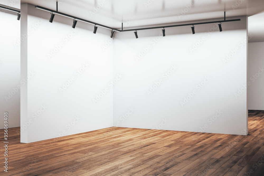 带抽象空墙的现代画廊展厅