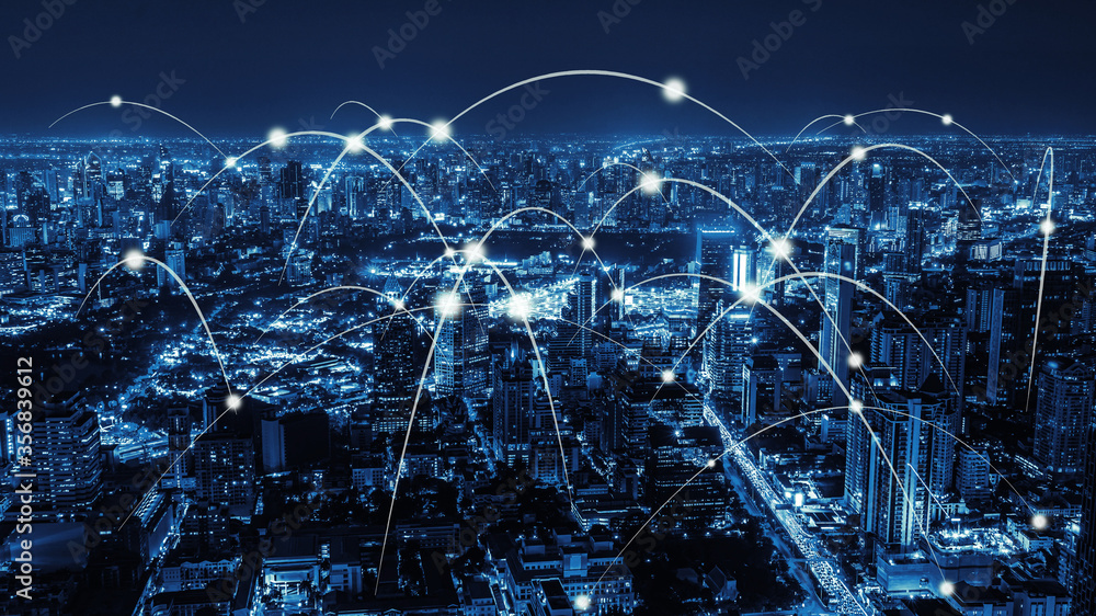 The modern creative communication and internet network connect in smart city . Concept of 5G wireles