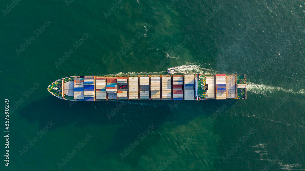 Aerial view container cargo ship in ocean, Business industry commerce global import export logistic 