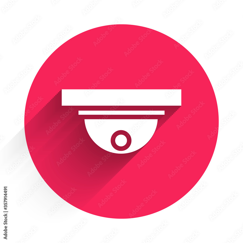 White Motion sensor icon isolated with long shadow. Red circle button. Vector Illustration