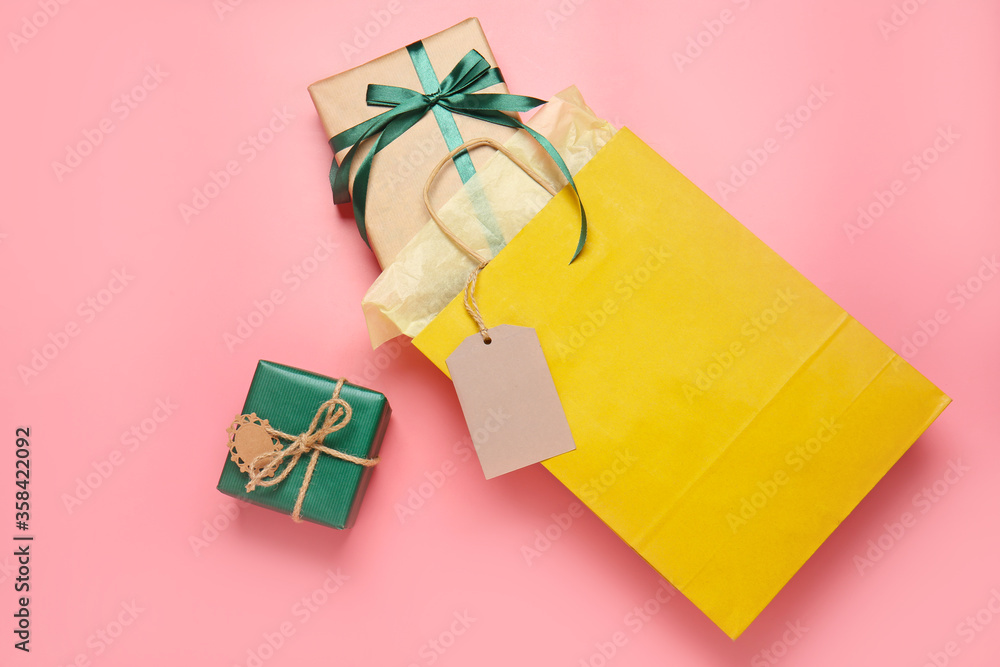 彩色背景纸购物袋和礼品