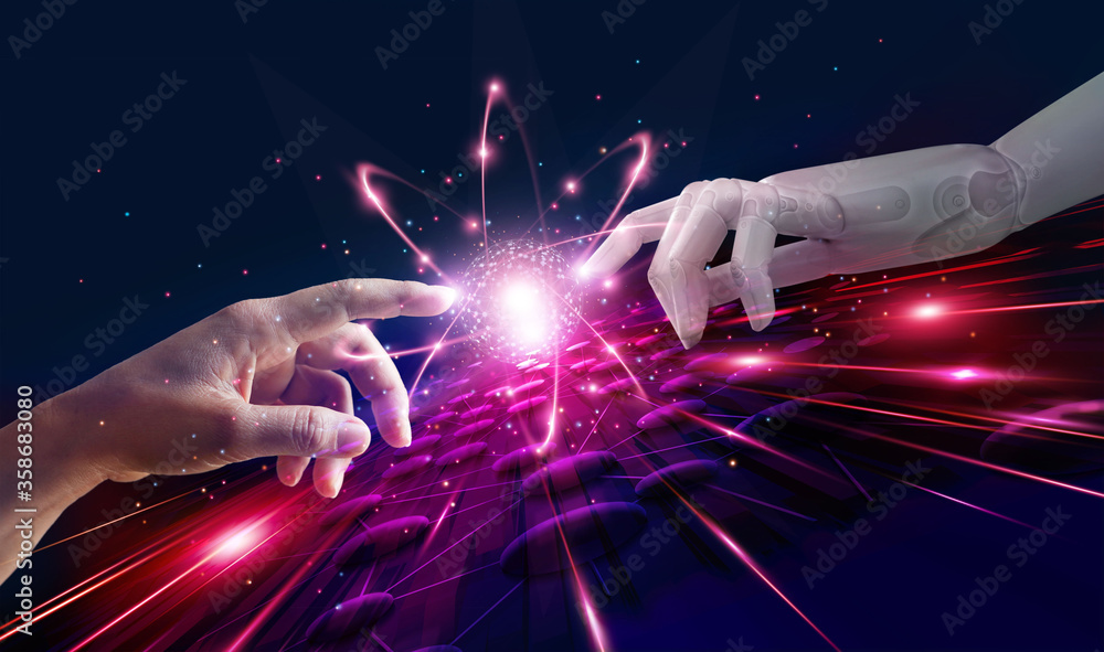 机器人和人手连接技术与现代虚拟界面创新的新时代，Te