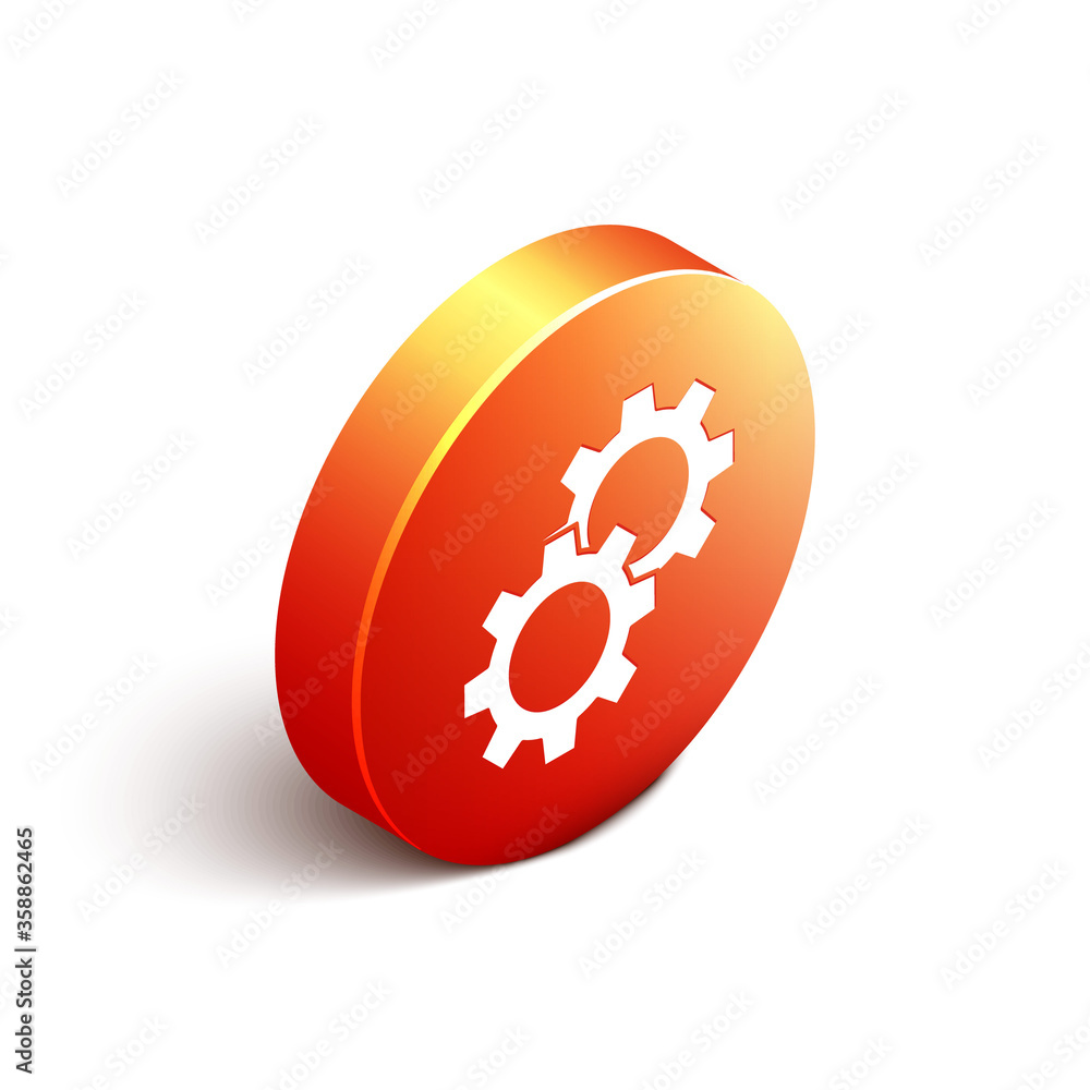 Isometric Gear icon isolated on white background. Cogwheel gear settings sign. Cog symbol. Orange ci
