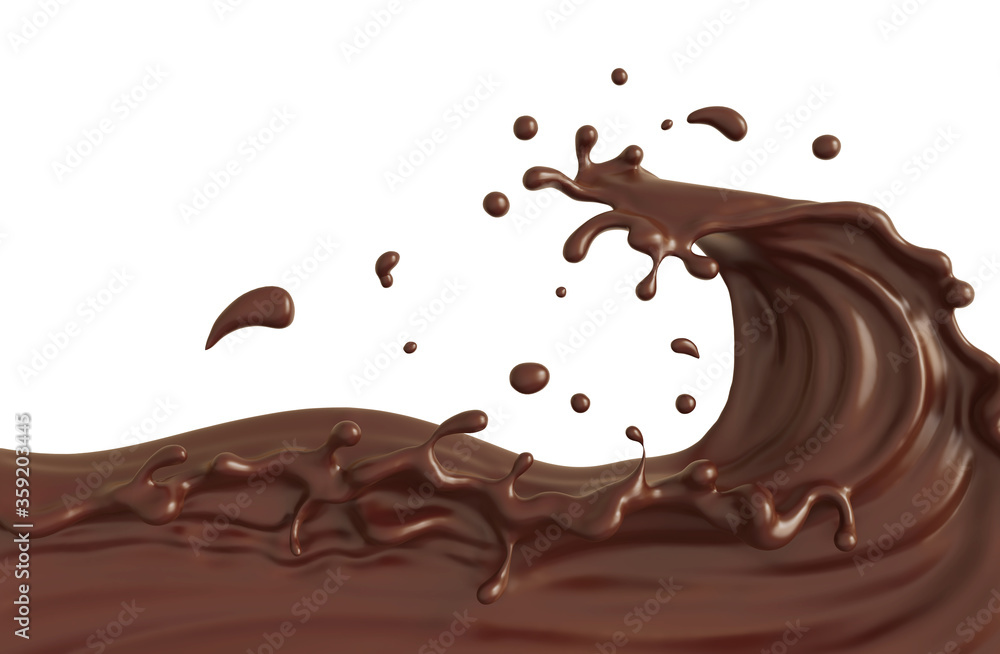 巧克力飞溅背景，三维渲染。