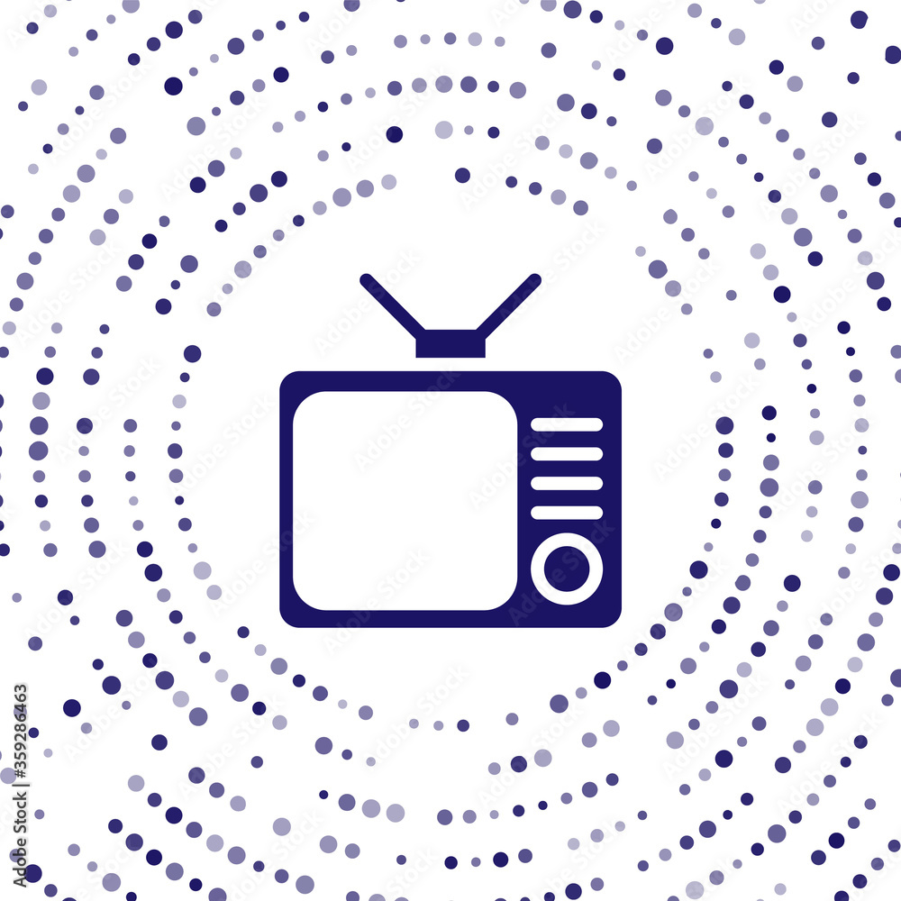 蓝色复古电视图标隔离在白色背景上。电视标志。抽象圆圈随机点。Vecto