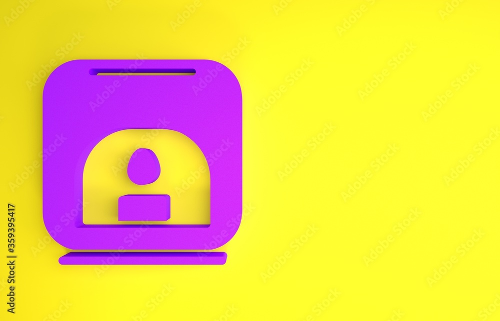 紫色芳香灯图标隔离在黄色背景上。极简主义概念。3d插图3d渲染。