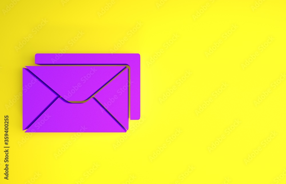 黄色背景上隔离的紫色信封图标。电子邮件字母符号。极简主义概念。