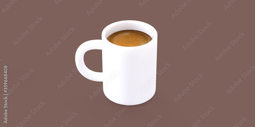 咖啡店3D渲染-咖啡杯-esp白咖啡杯的现代概念数字插图