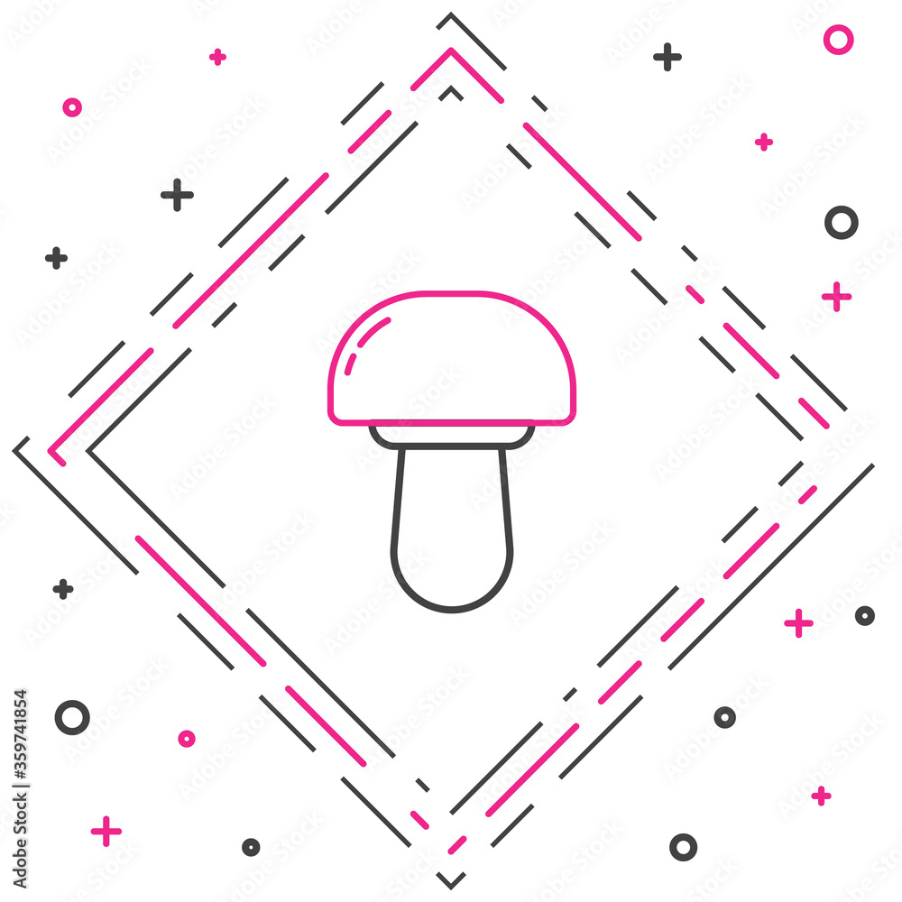 白色背景上隔离的线条蘑菇图标。彩色轮廓概念。矢量插图