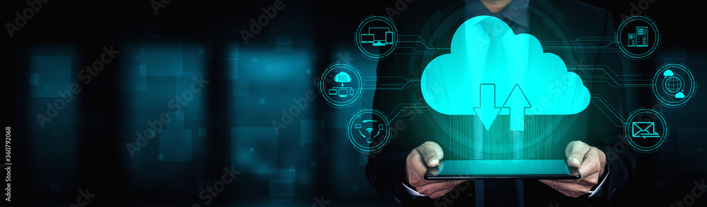 云计算技术和在线数据存储用于商业网络概念。计算机连接t