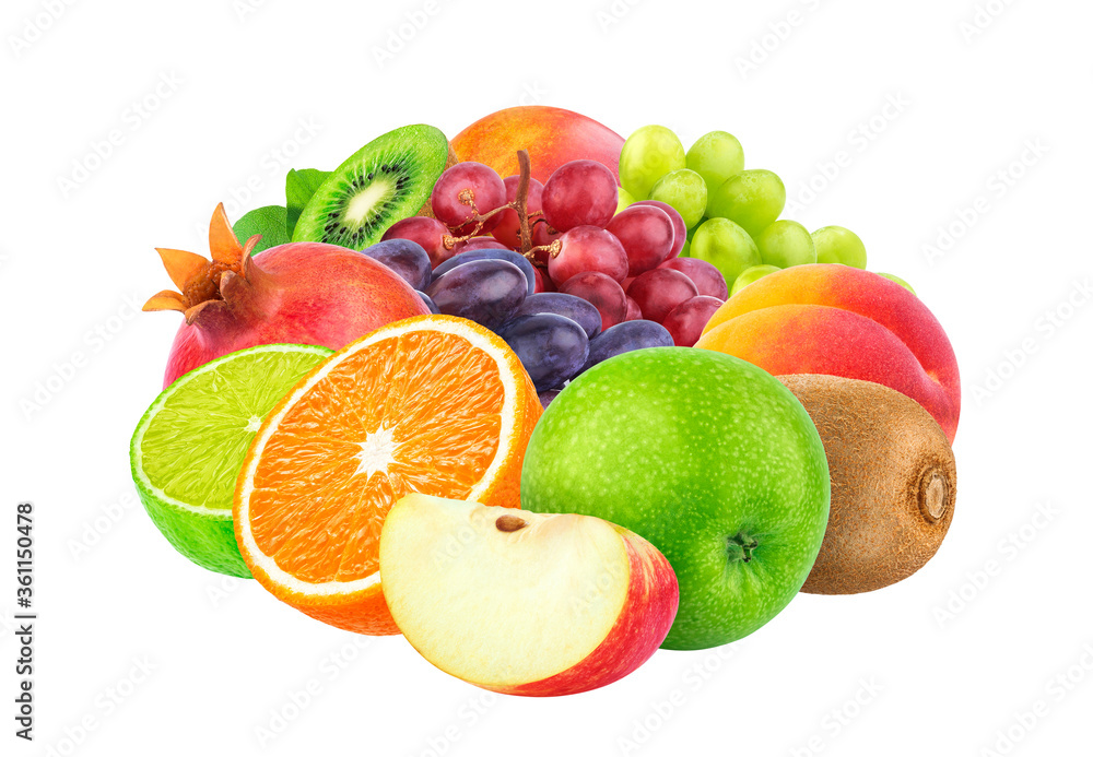 白色背景下分离的水果和浆果