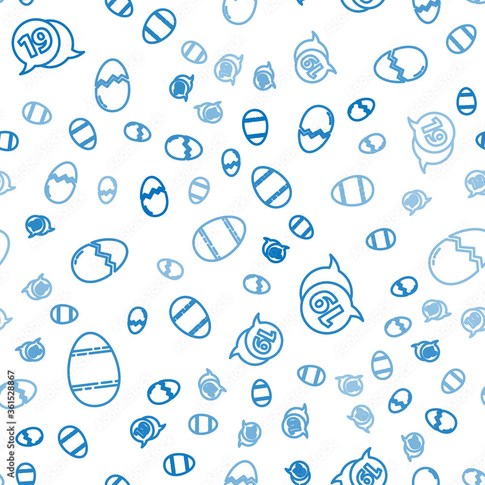 Set line Easter egg, Speech bubble with happy easter and Broken egg on seamless pattern. Vector.