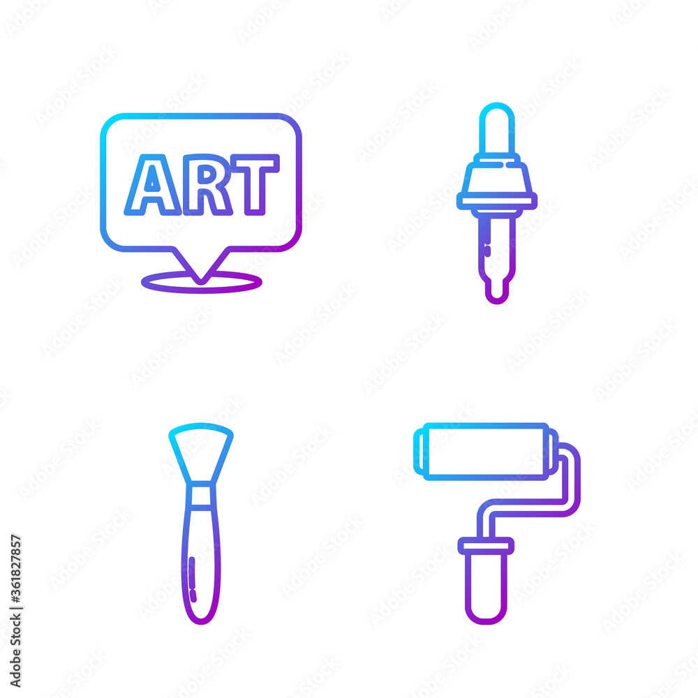 Set line Paint roller brush，Paint brush，Speech bubble with text art and Pipette。渐变色ic