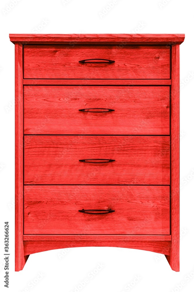 白色背景下的复古红色木质衣柜