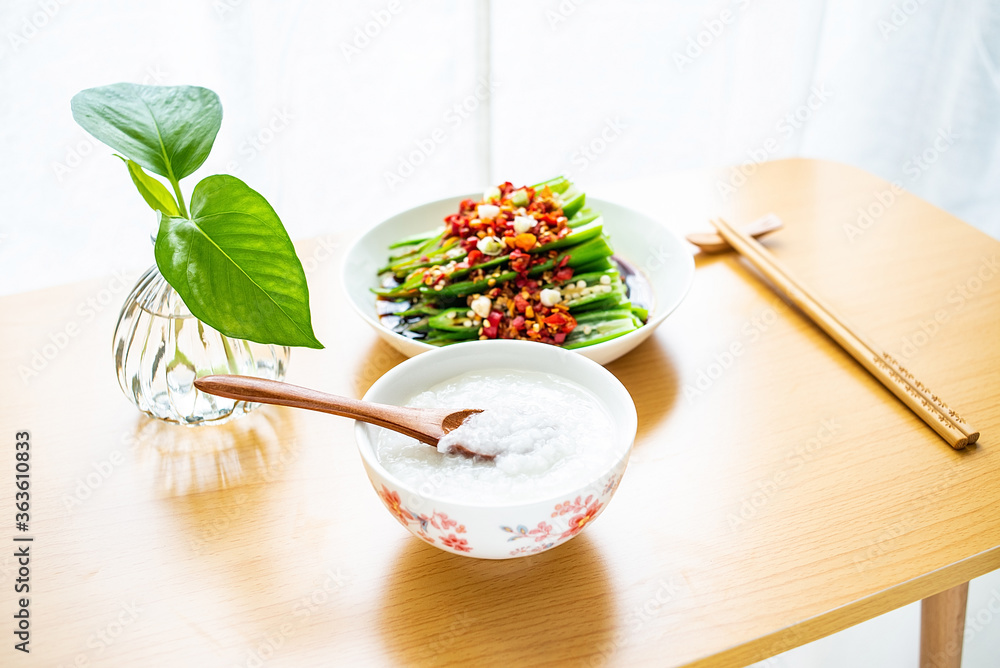 Summer appetizer recipe white porridge with cold okra