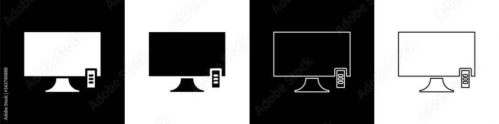 将智能电视图标隔离在黑白背景上。电视标志。矢量插图。