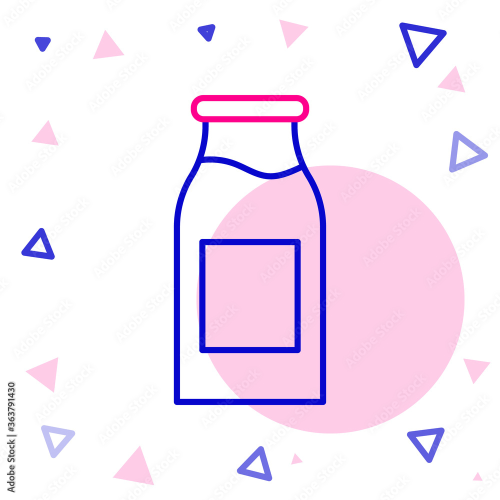 线条封闭玻璃瓶，白色背景上隔离牛奶图标。彩色轮廓概念。Vect