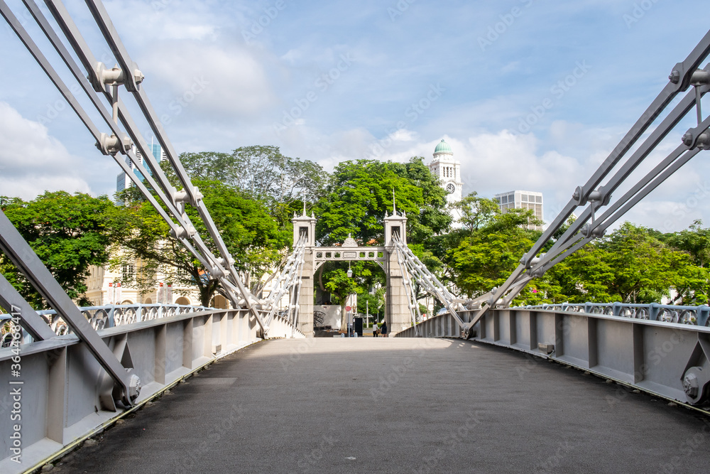 Cavenagh大桥，新加坡唯一的悬索桥，也是最古老的桥梁之一，没有人。