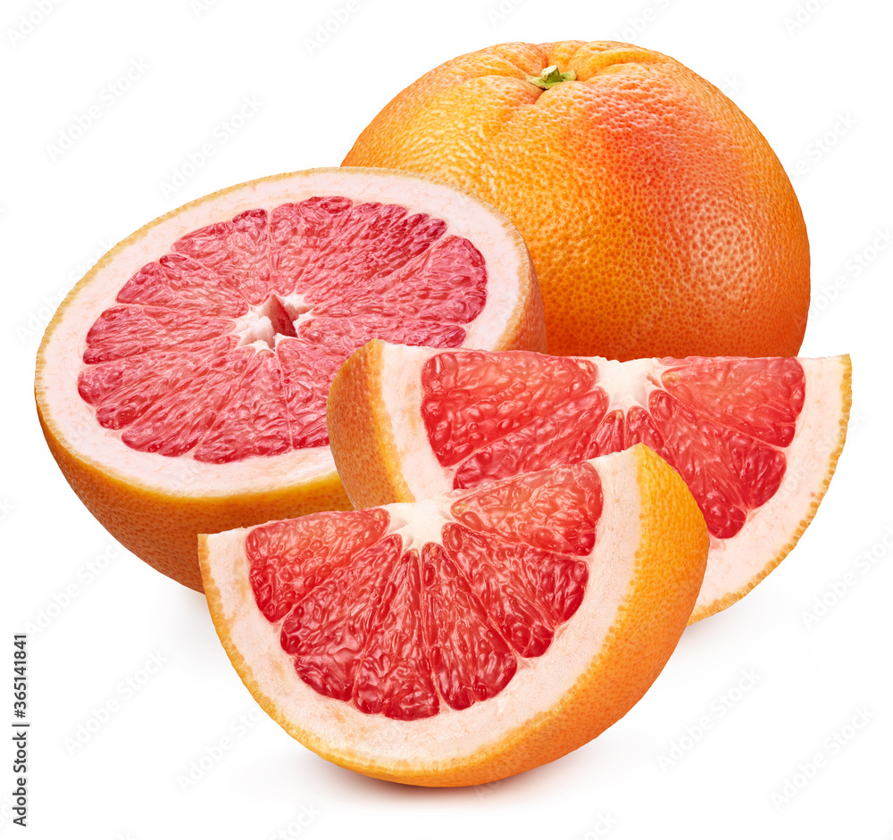 葡萄柚。在白色背景下分离的新鲜有机葡萄柚。大葡萄柚