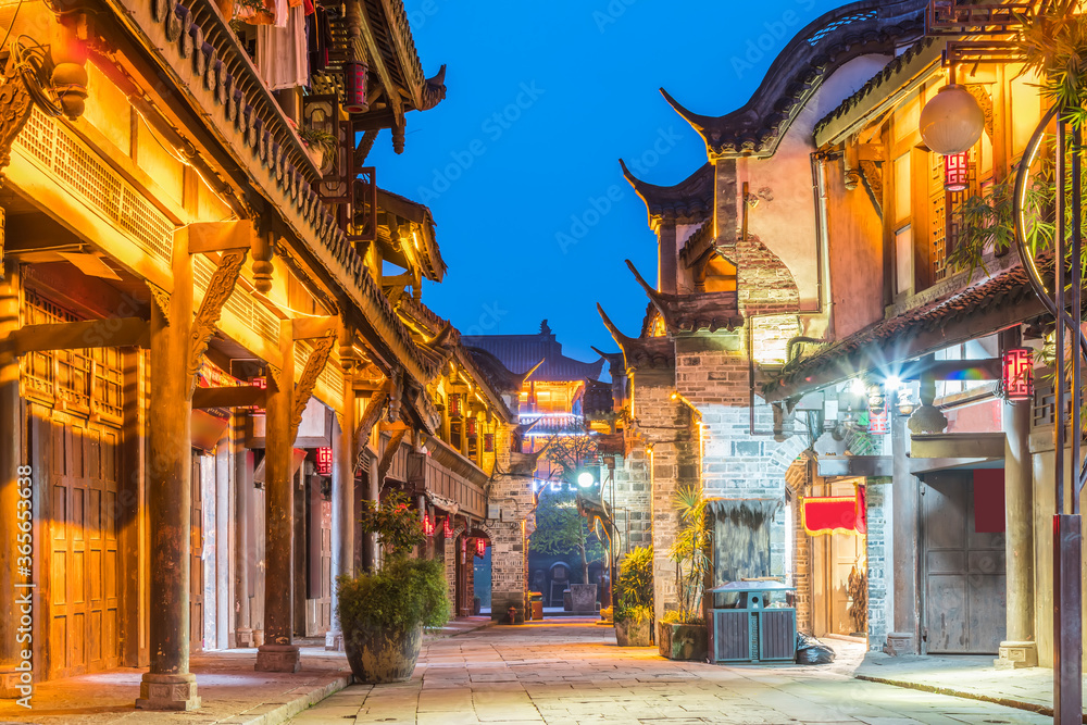 Night view of Huanglongxi ancient town in Chengdu