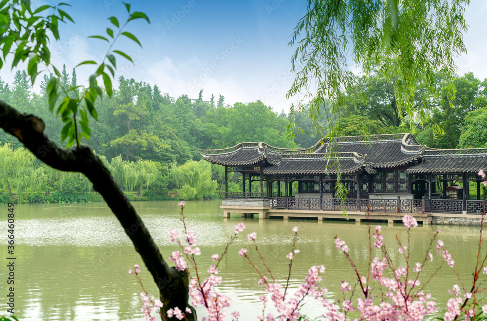 Chinese classical gardens, ancient buildings and lakes, Yangzhou, China.