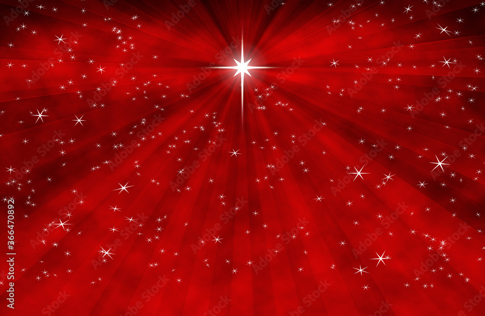 圣诞红背景，夜晚星空背景为摩拉维亚星
