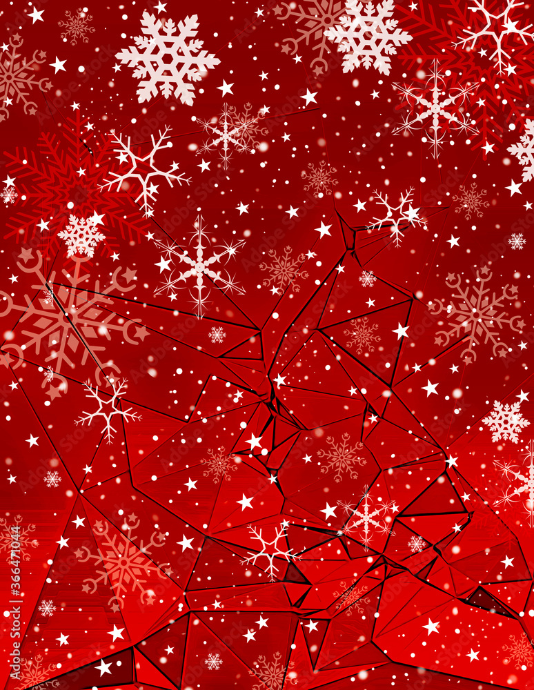 圣诞冬季红色背景，雪花飘飘