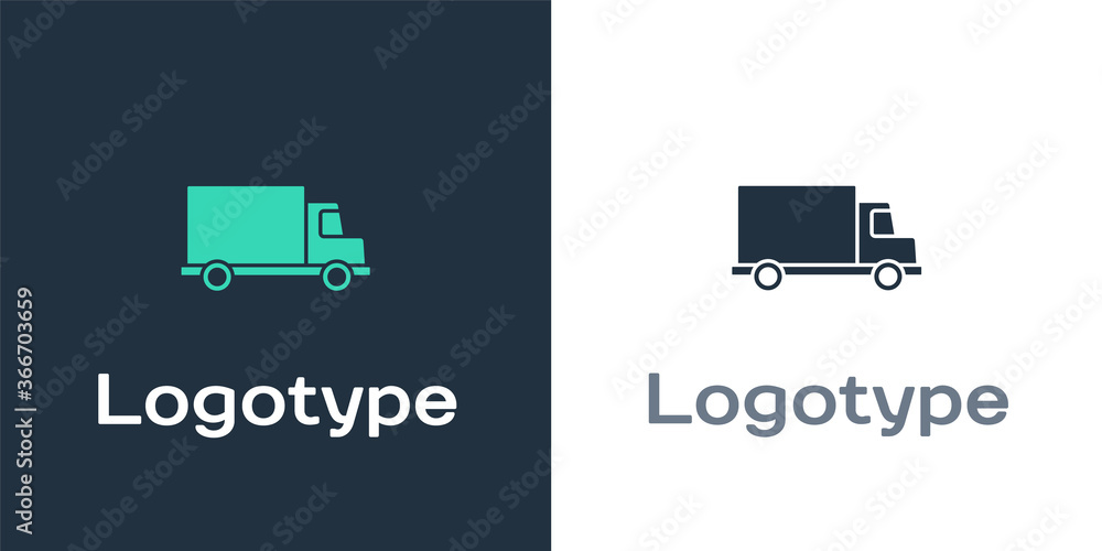 标志类型白色背景上隔离的送货货车车辆图标。标志设计模板elemen