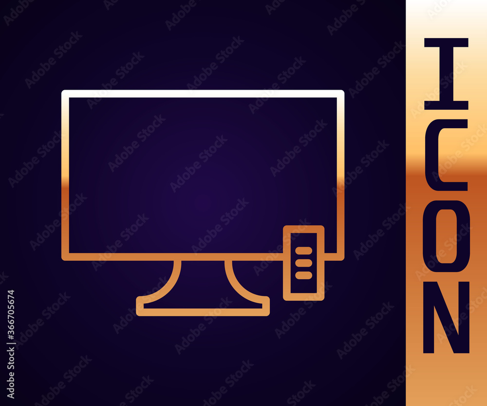 Gold line Smart Tv icon isolated on black background. Television sign. Vector Illustration.