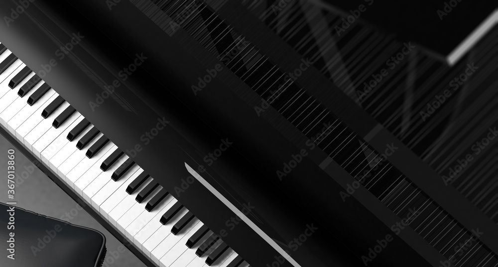 音乐设计.3d插图。特写大钢琴键盘键背景。