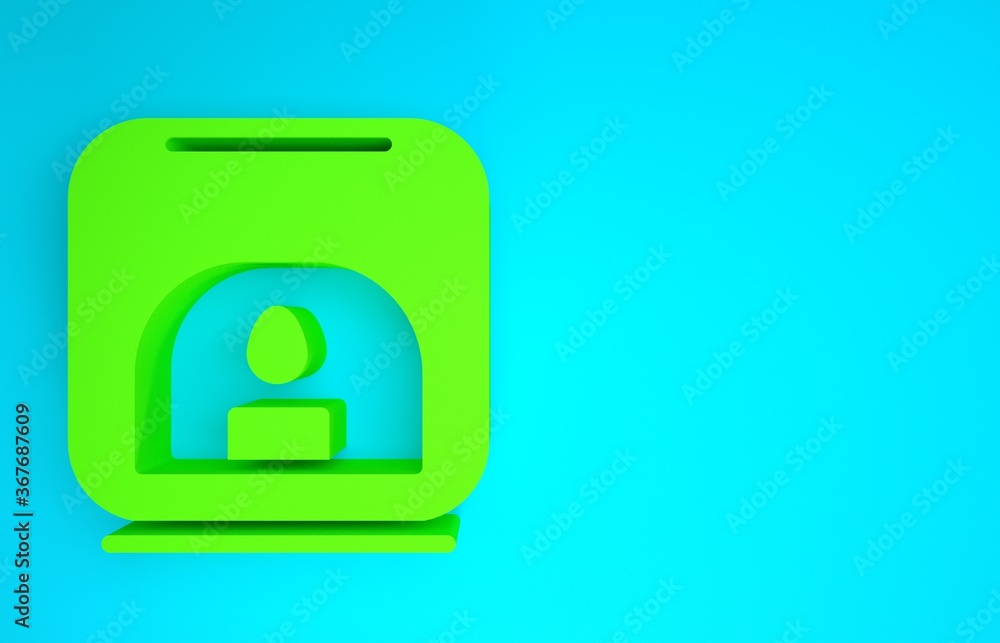 蓝色背景上的绿色芳香灯图标。极简主义概念。3d插图3d渲染。