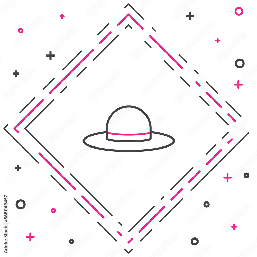 线条优雅的女性帽子图标隔离在白色背景上。彩色轮廓概念。矢量插图