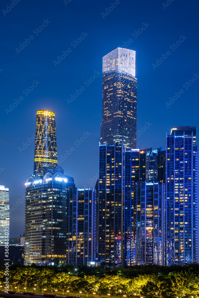 中国广州珠江新城CBD建筑夜景