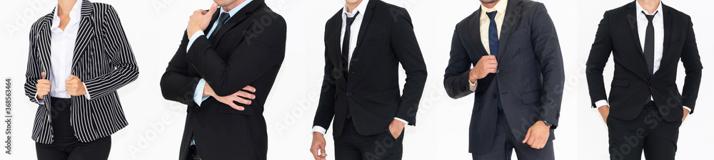 Close up people in business suit body on white background . Formal wear , businesswear studio shot .