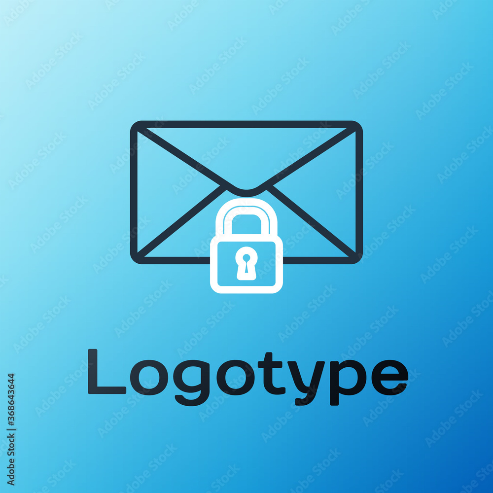 蓝色背景上隔离的Line Mail邮件锁定密码图标。带挂锁的信封。私人，se