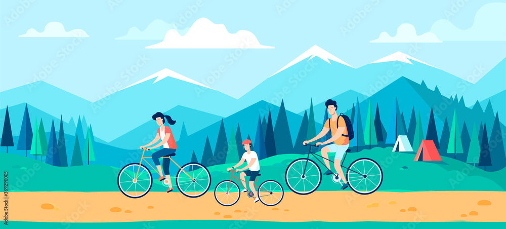暑假快乐一家人骑自行车