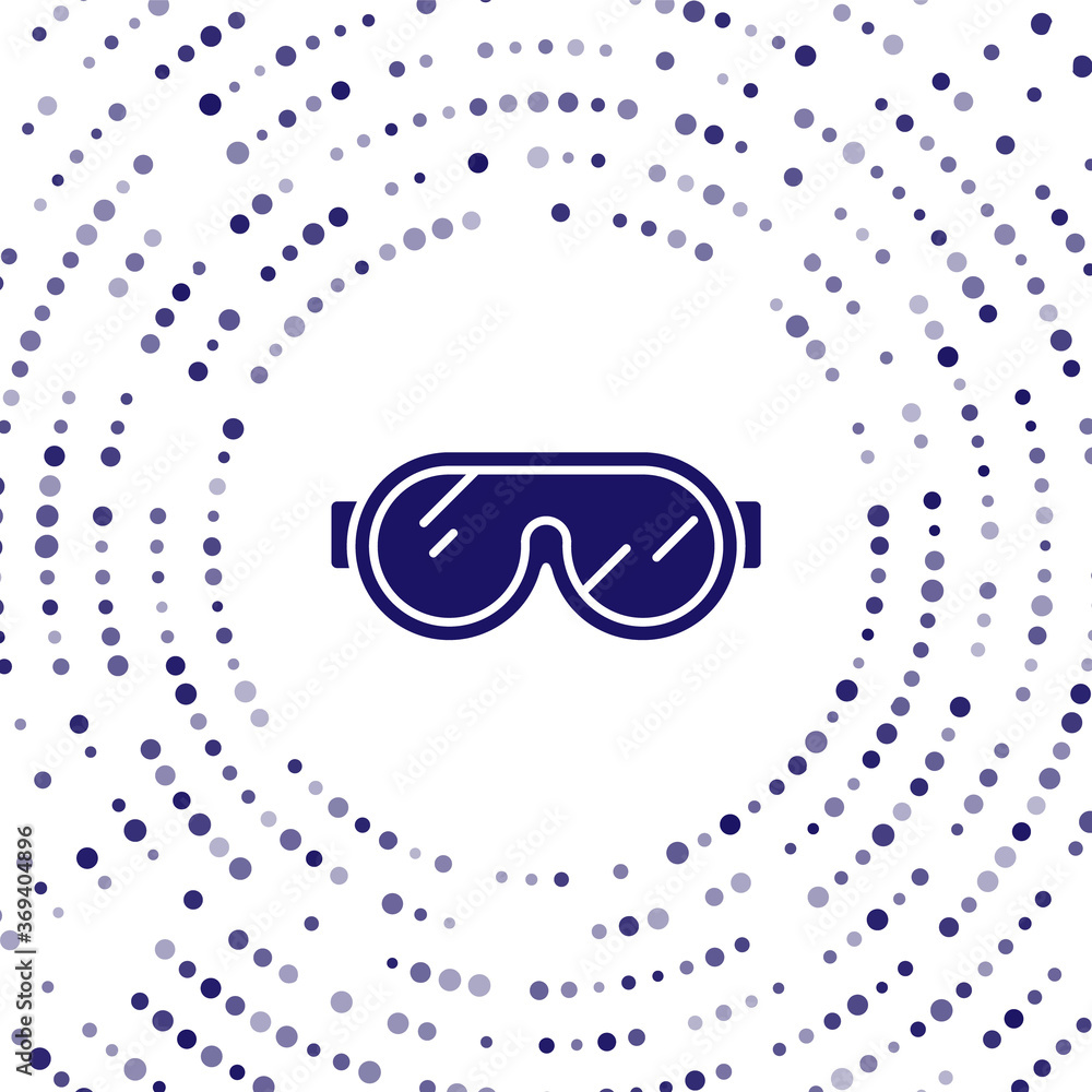 白色背景上隔离的蓝色滑雪护目镜图标。极限运动。运动装备。抽象圆圈