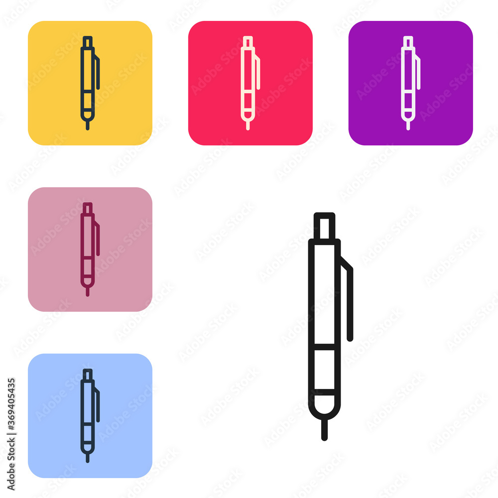 Black line Pen icon isolated on white background. Set icons in color square buttons. Vector Illustra