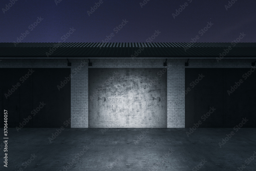 灰色砖墙，带关闭的车库门。