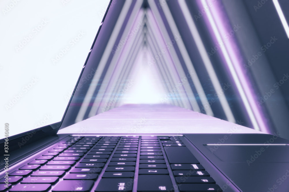 带笔记本电脑的紫色抽象内饰