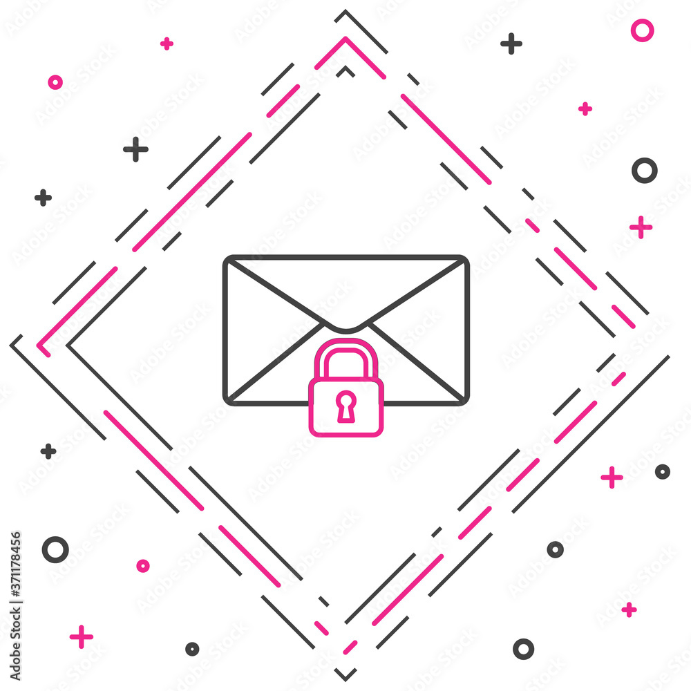 线路邮件邮件锁定密码图标隔离在白色背景上。带挂锁的信封。私人，s