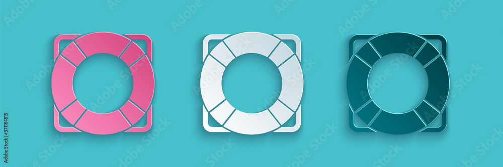 Paper cut Lifebuoy icon isolated on blue background. Lifebelt symbol. Paper art style. Vector Illust